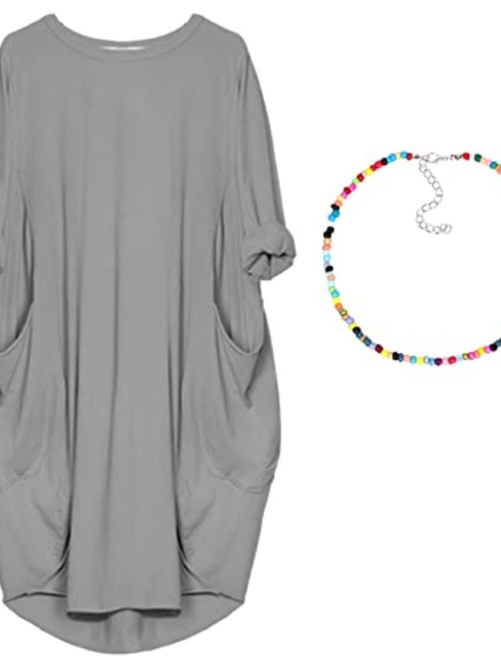Womens Plus Size Midi Dress Cotton Blend Soft Stretchy with Pockets